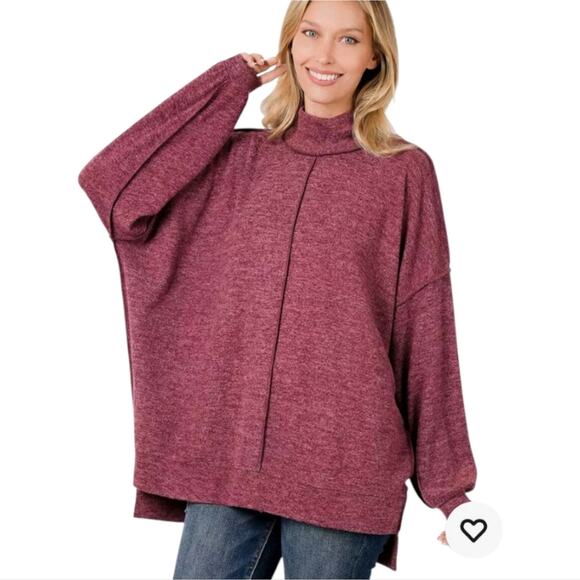 Zenana Women's Heathered‎ Maroon Dolman Oversized Sweater Shirt Plus Size 3X - Picture 1 of 7